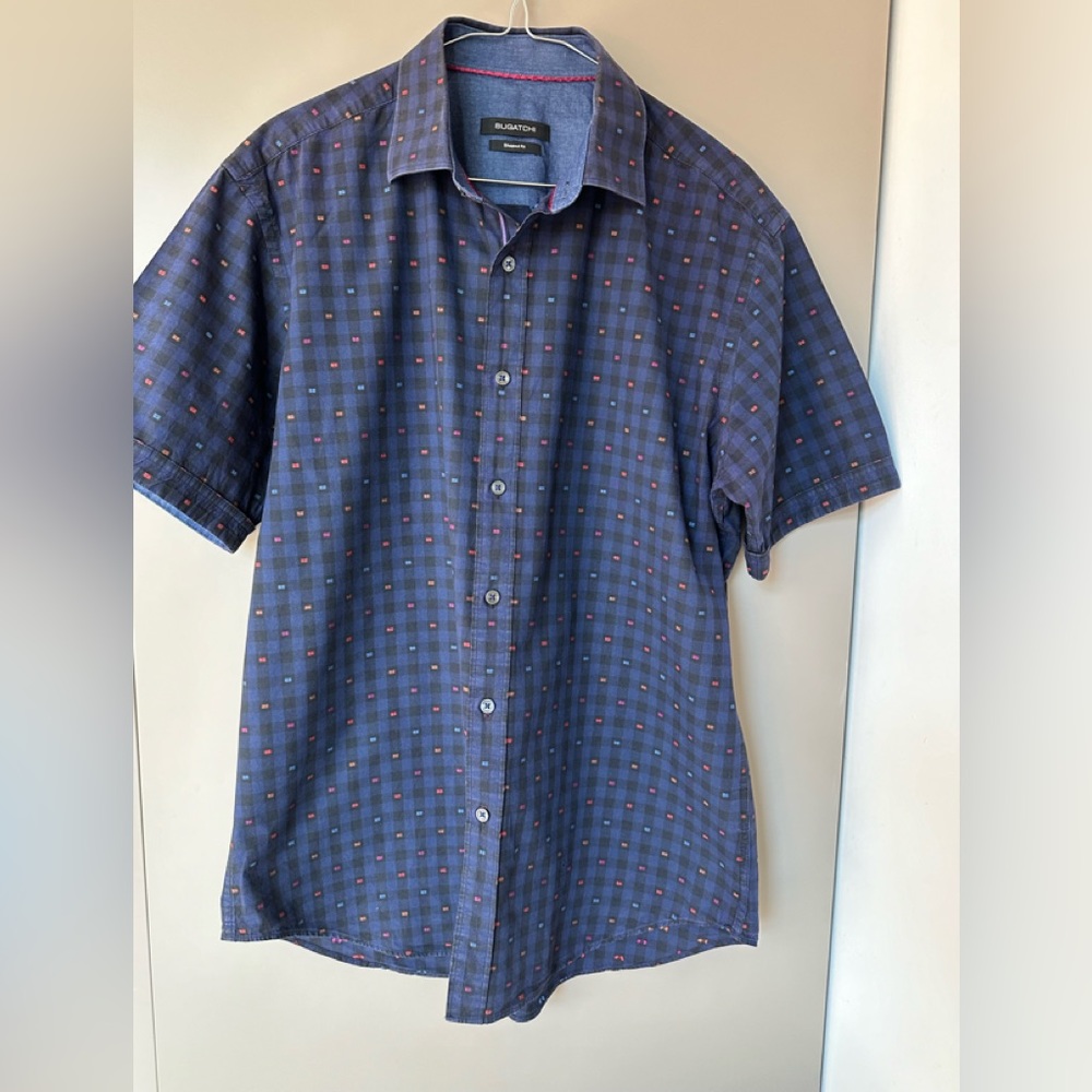 Bugatchi men’s short sleeve button down dress shirt, shaped fit, size large